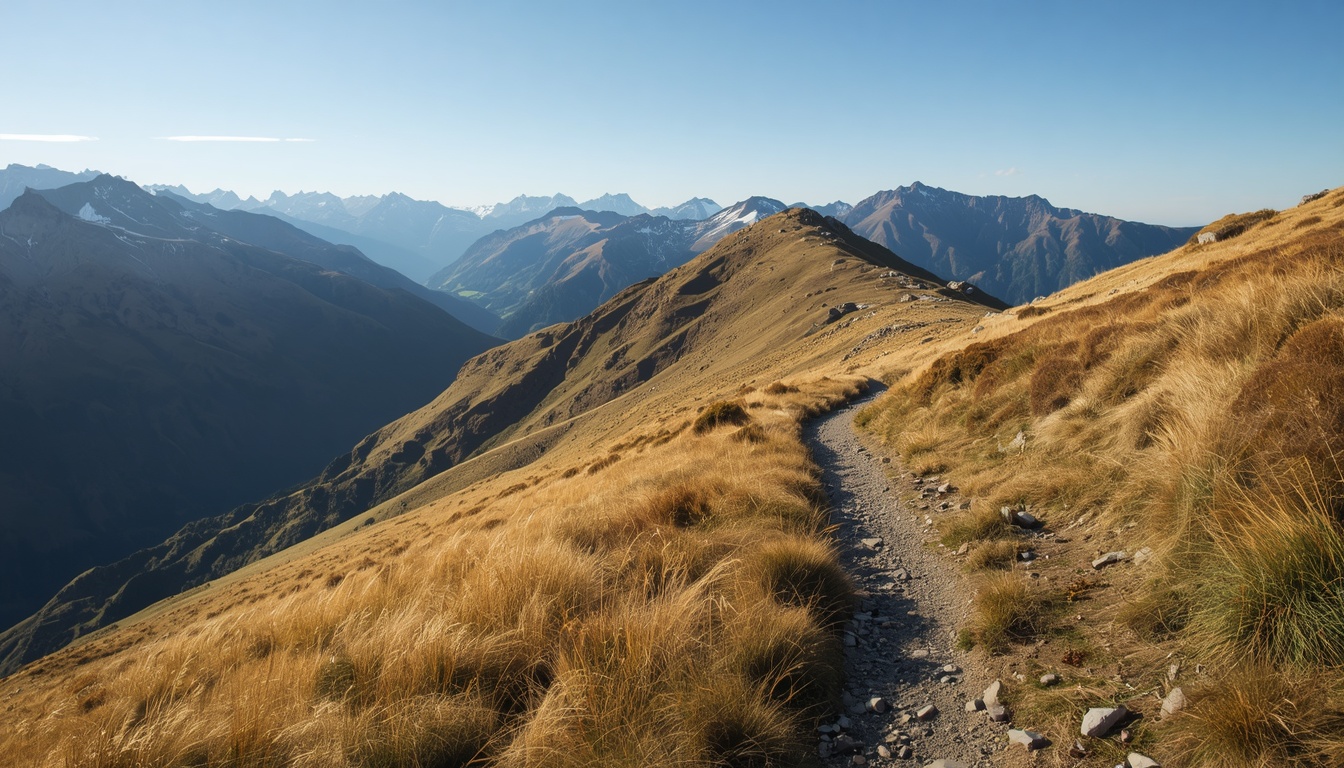 Educationalexper highland hiking trail in New Zealand mountains